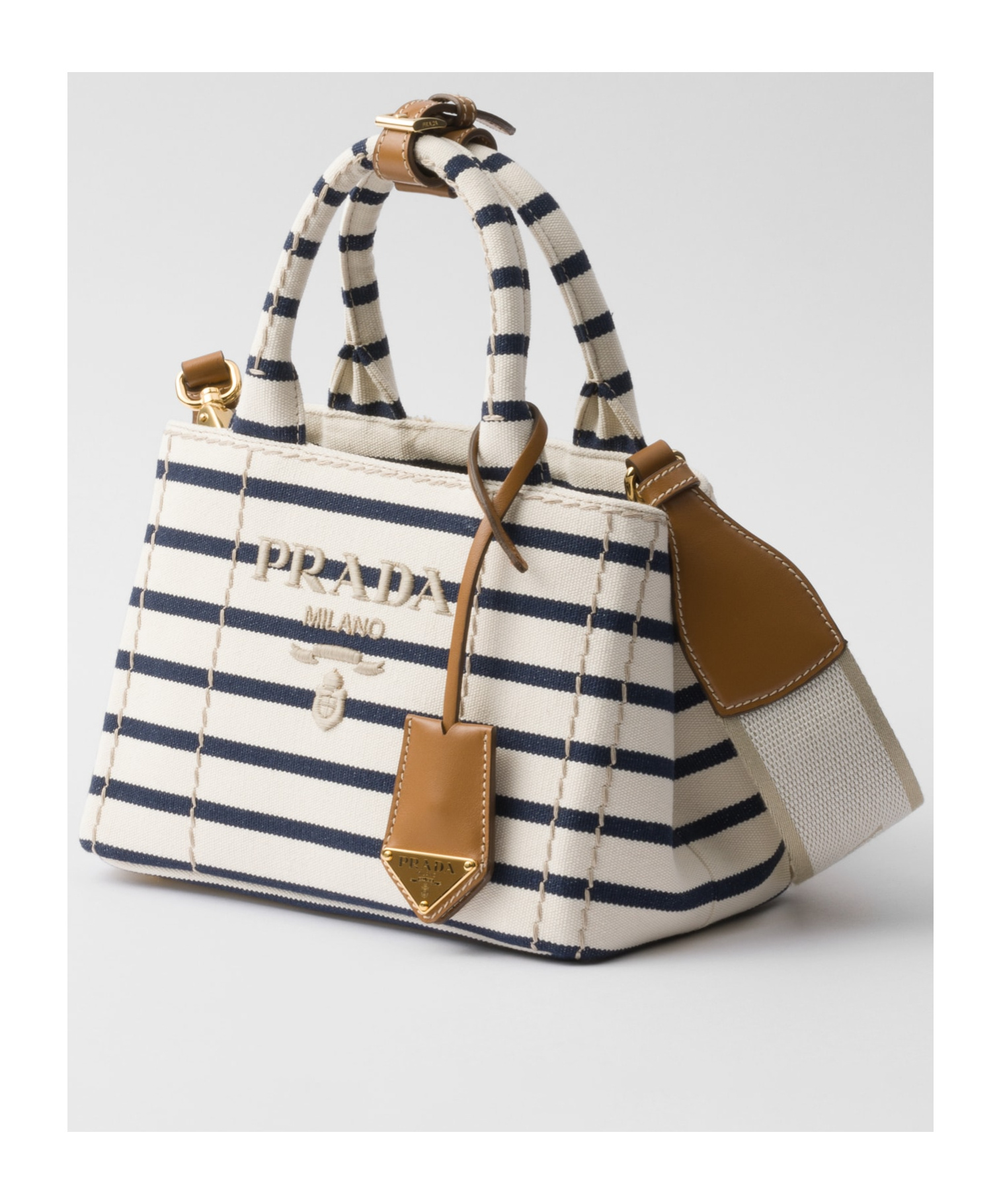 Prada Jardinière Striped Cotton Canvas Mini-bag In Brown