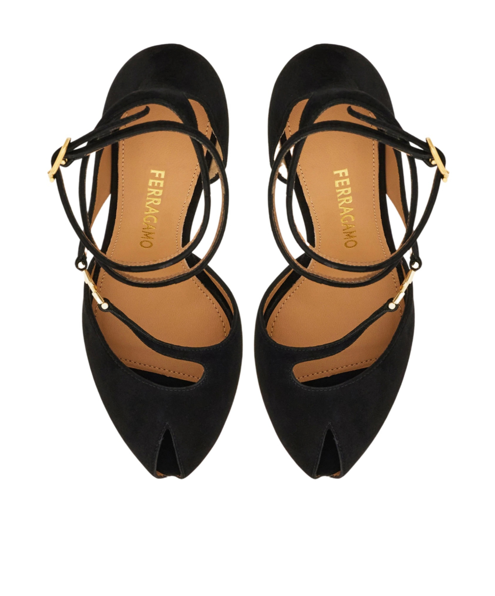 Ferragamo Peep-toe Pump With Gancini Detail In Black