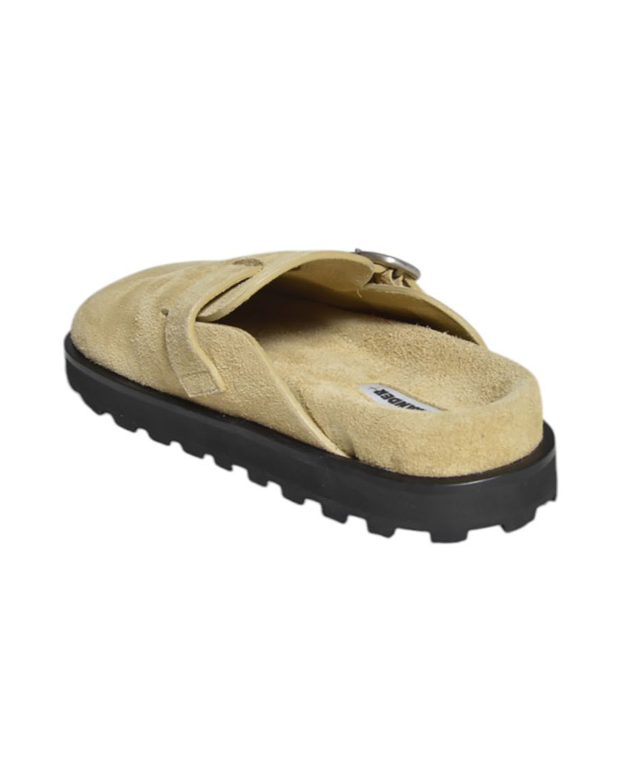 Jil Sander Camel Suede Flat Sabot In Green