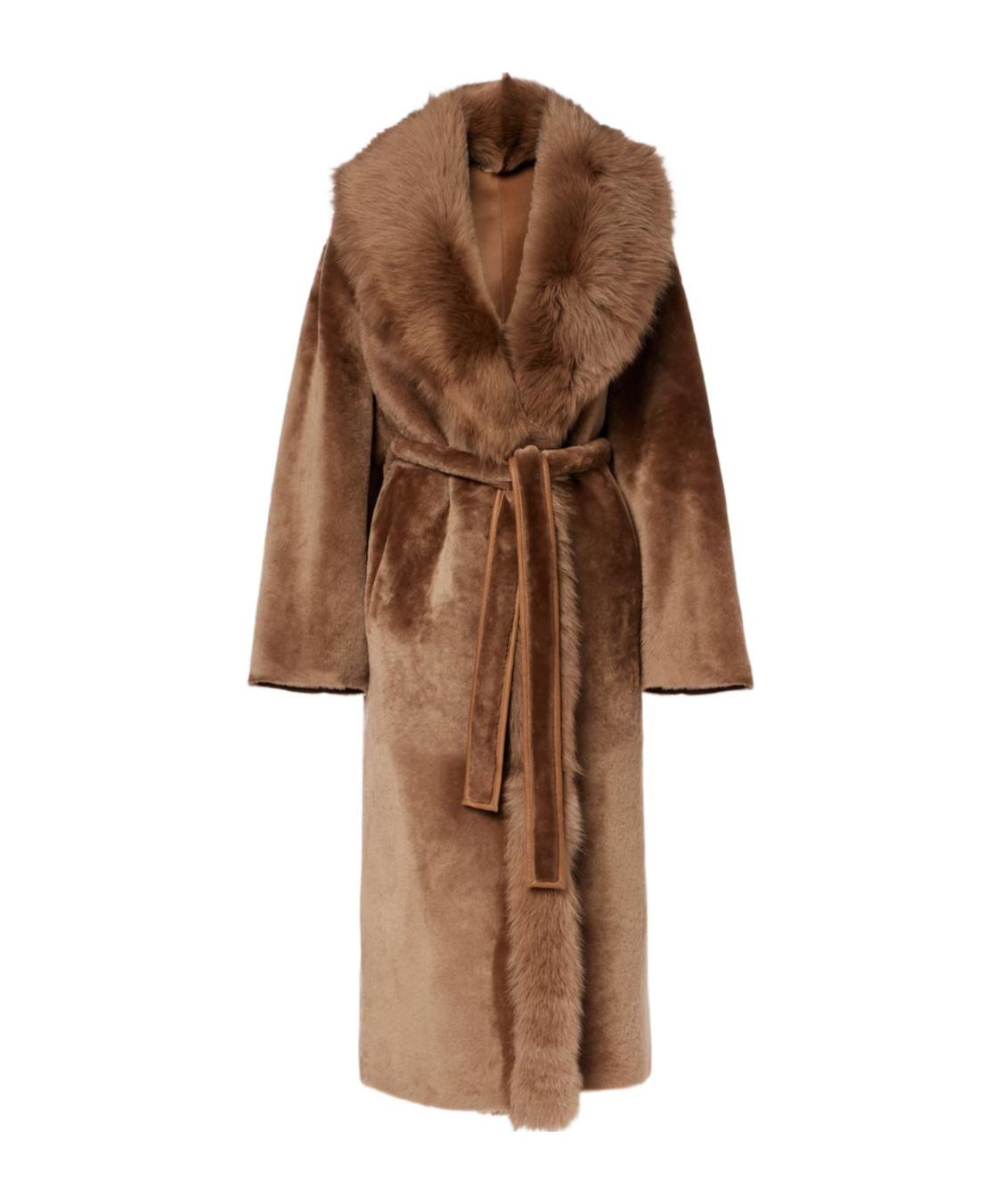 Nour Hammour Isadora Shearling Wrap Coat In Brown