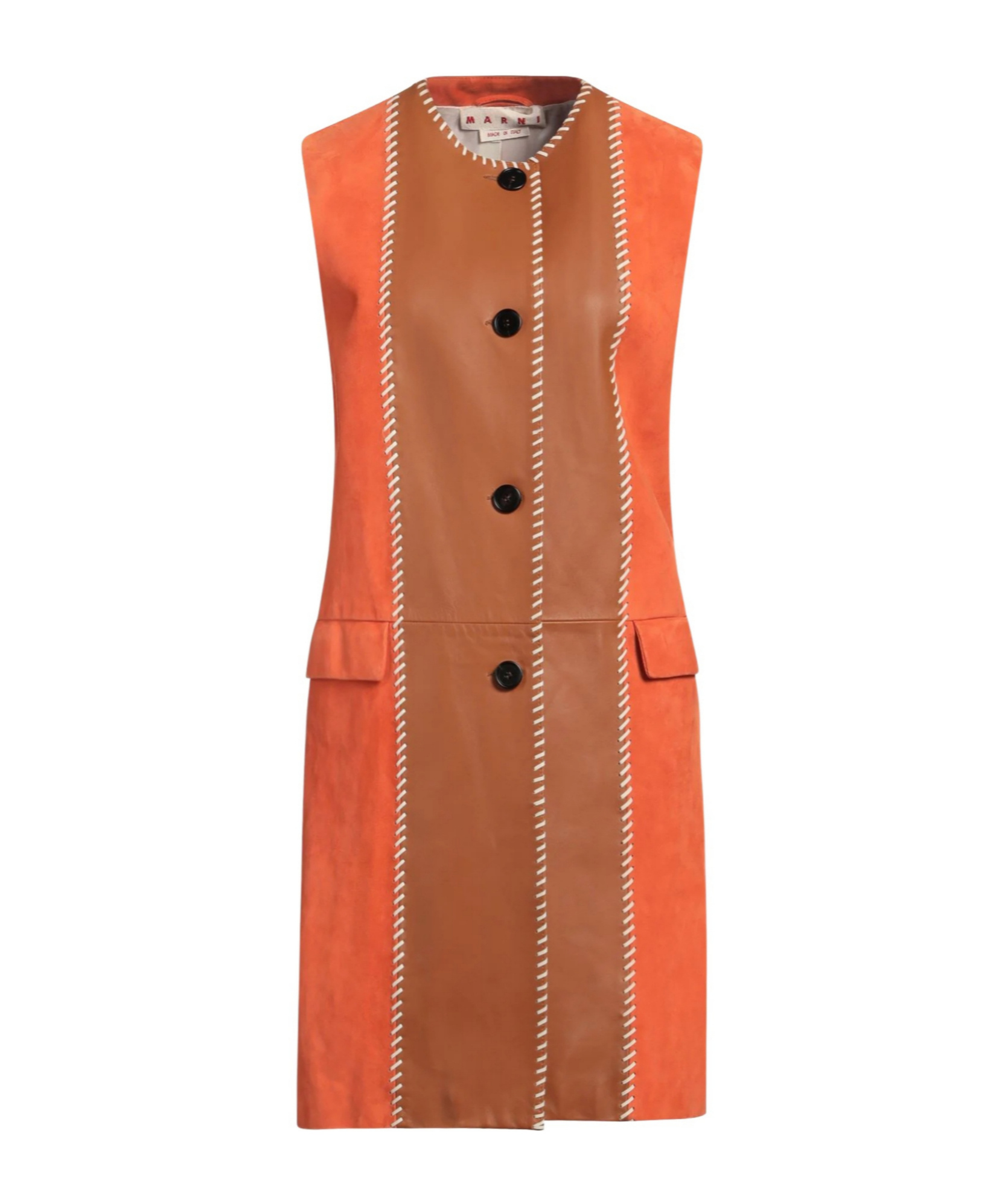 Marni Color-block Suede Sleeveless Coat In Brown