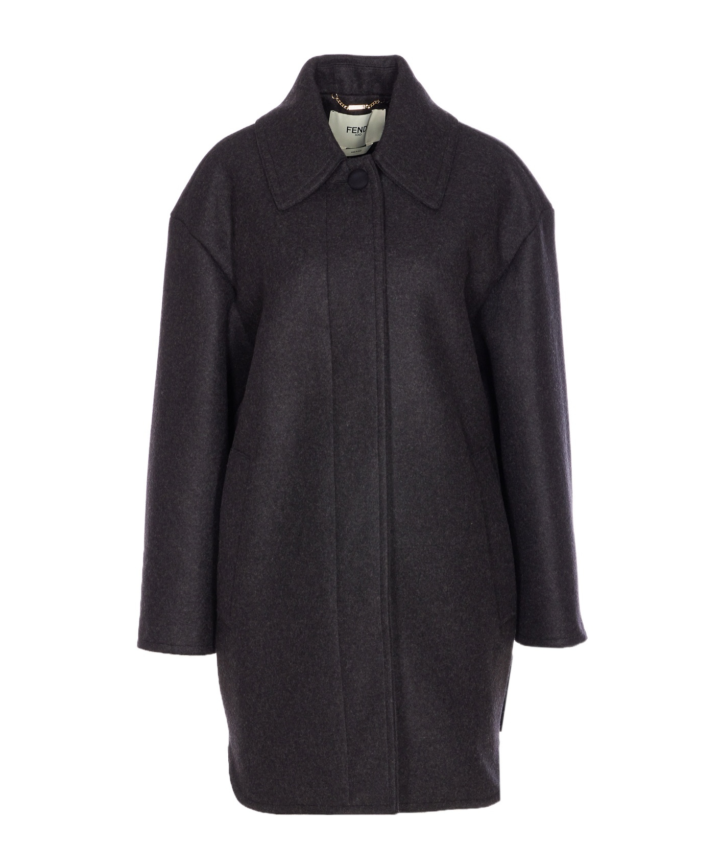 Fendi Long-sleeved Coat In Black