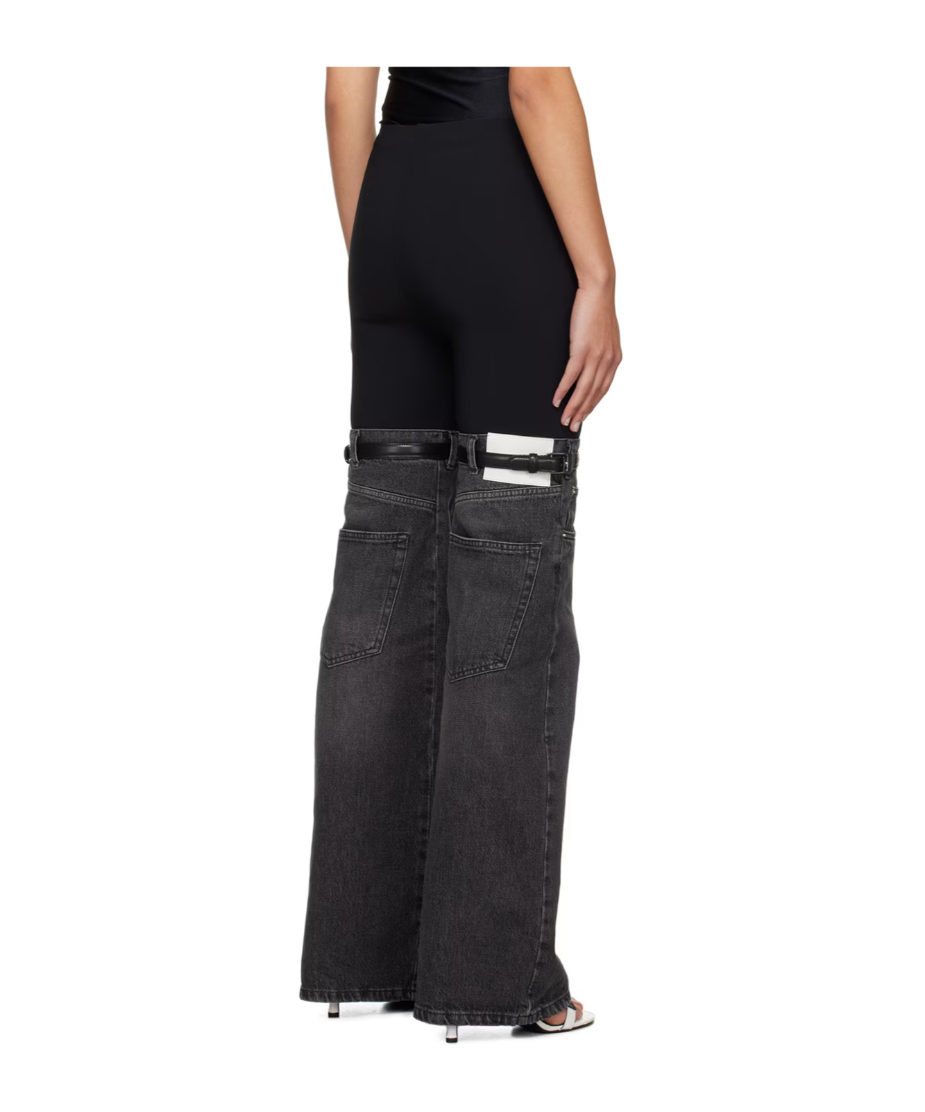 Coperni Womens Black Grey Hybrid Contrast-texture Wide-leg High-rise Denim Trousers In Black
