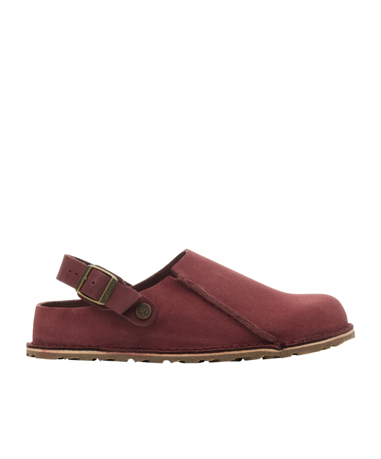 Birkenstock Lutry Premium Suede Mules In Burgundy