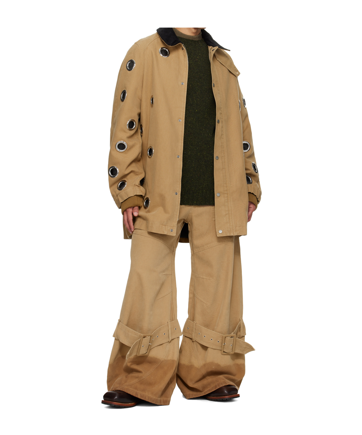 Egonlab Beige Pin-buckle Cargo Jeans In Brown