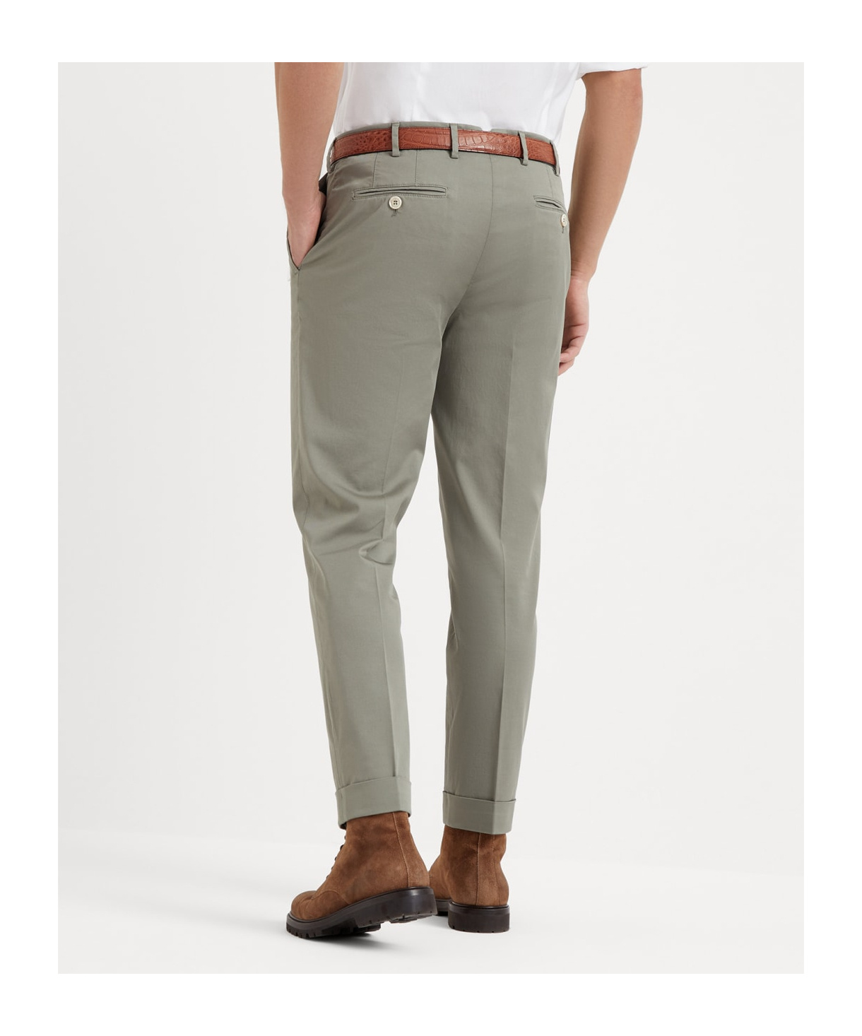 Brunello Cucinelli Low-rise Tapered Chino Trousers In Green
