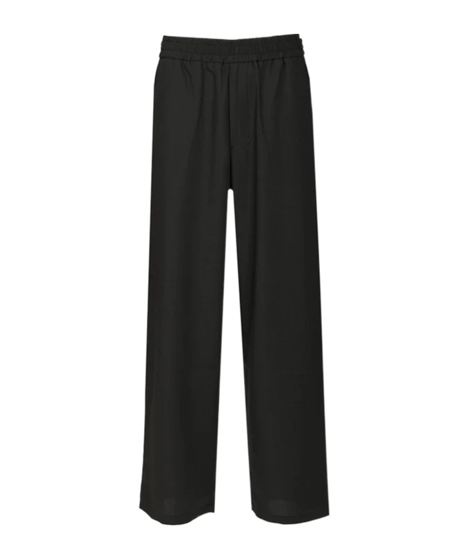 Ami Alexandre Mattiussi Wide-leg Wool Pants With Elastic Waistband In Black