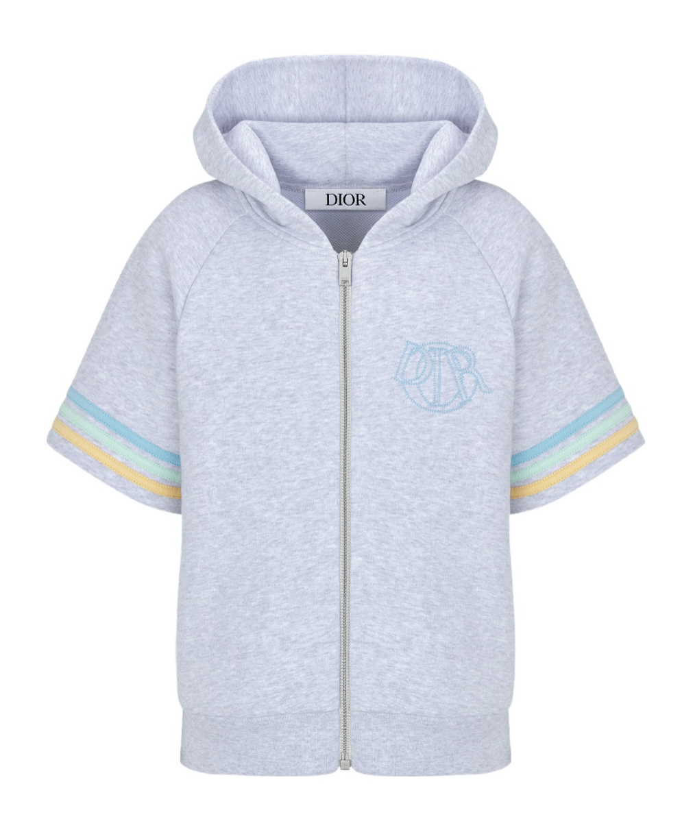 Dior Kids' Short-sleeved Hooded Zipped Sweatshirt In Gray