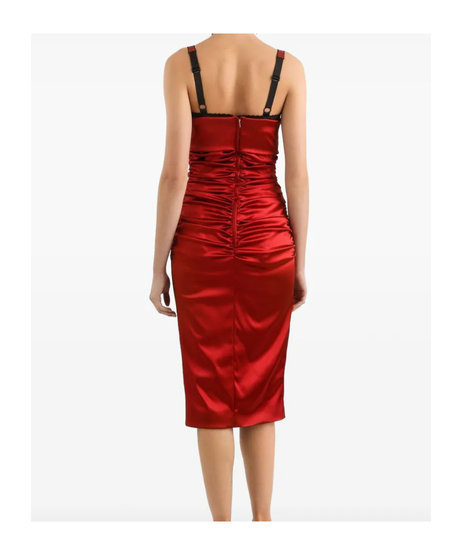 Shop Dolce & Gabbana Bustier Midi Dress In Red