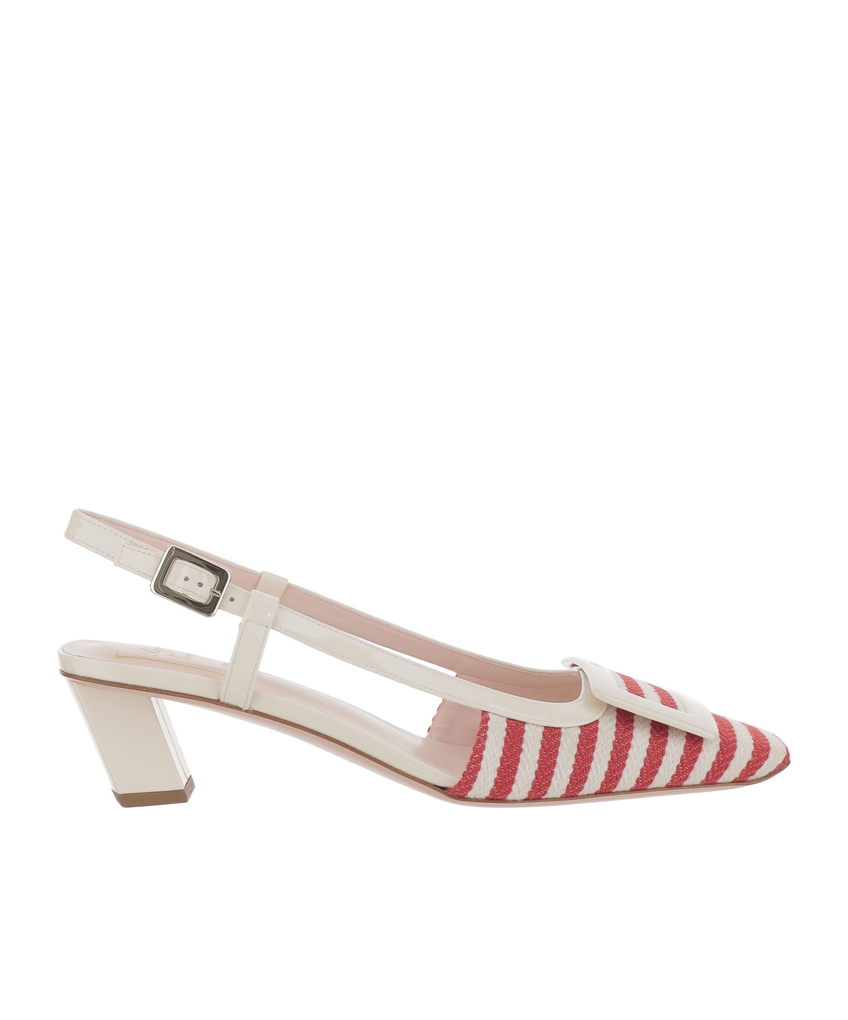 Roger Vivier Belle Vivier 45 Patent-leather Trimmed Striped Canvas Slingback Pumps In White