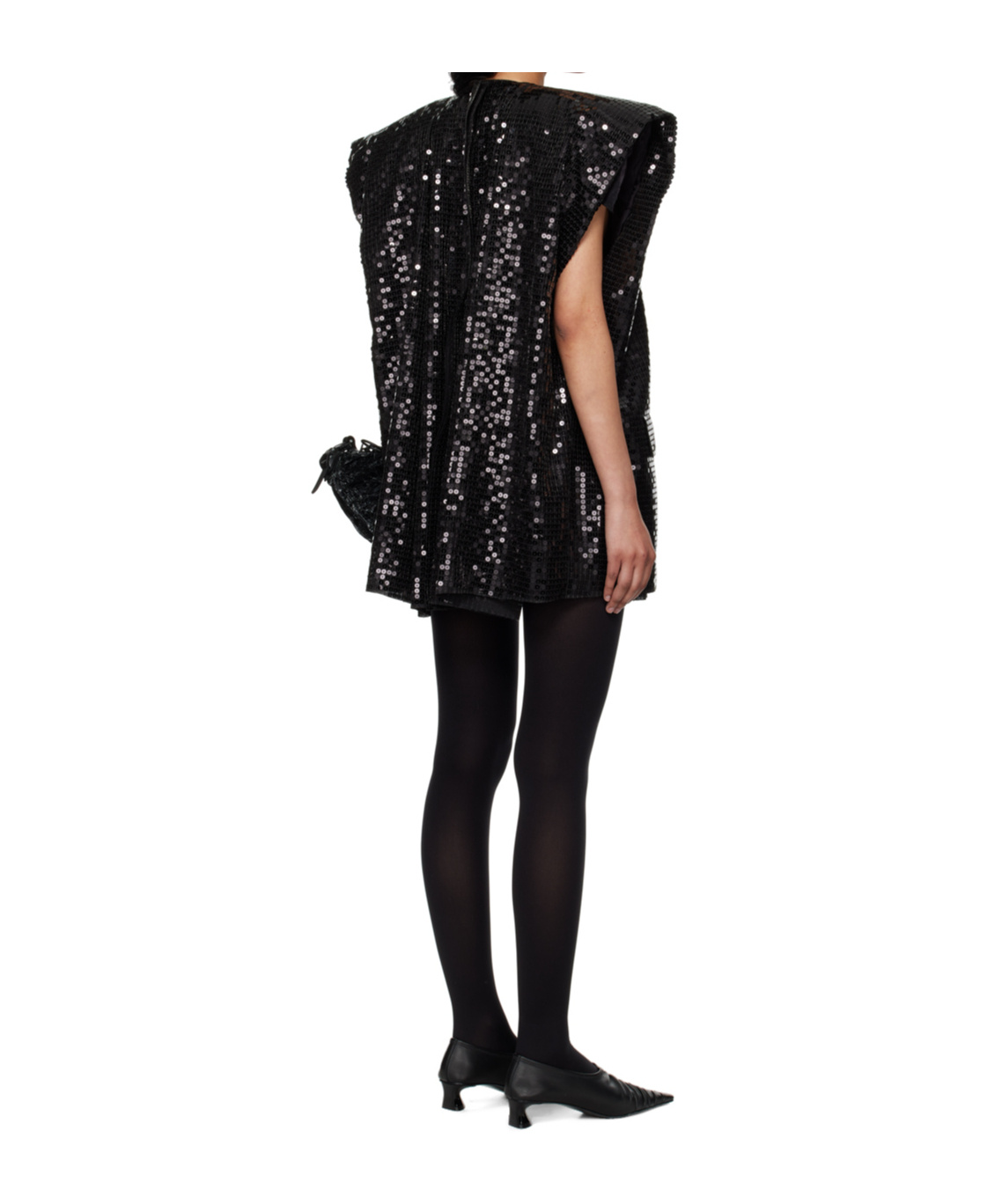 Junya Watanabe Black Sequinned Minidress In Black/black