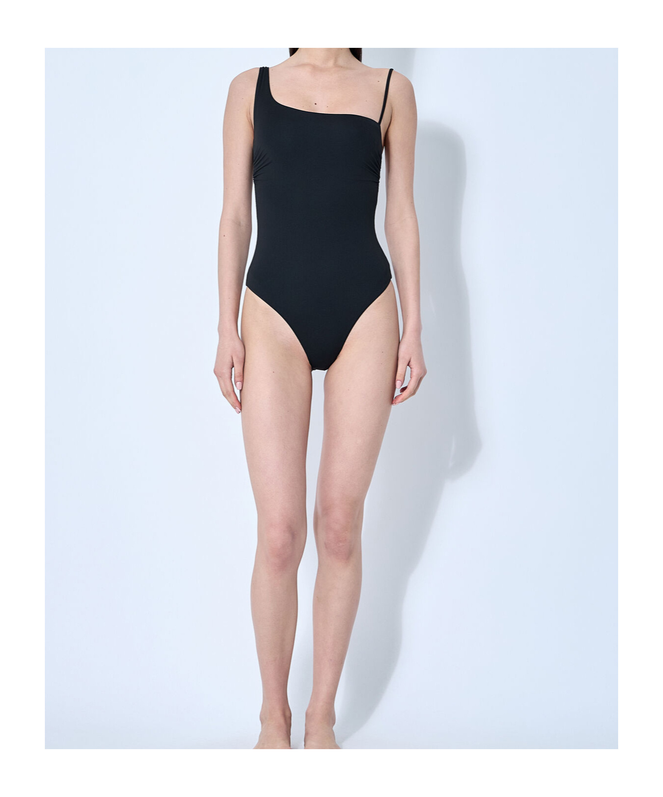 Max Mara Clara Asymmetric Ruched Swimsuit In Nude