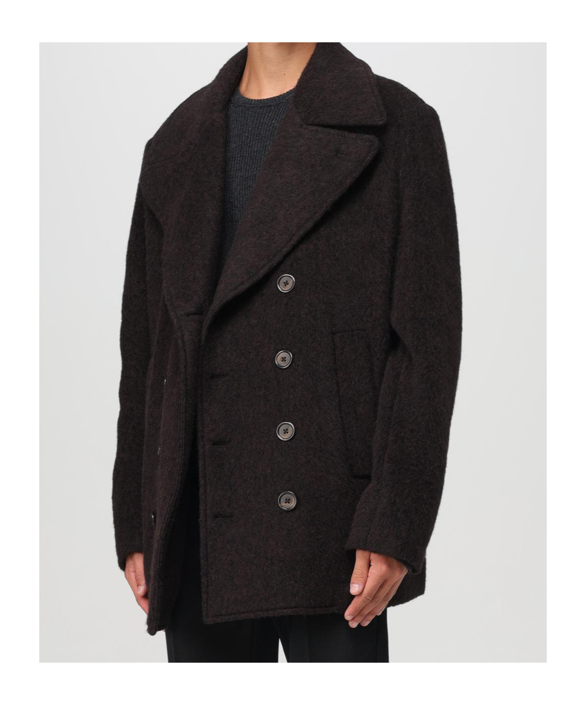 Dolce & Gabbana Double-breasted Melange Coat In Black