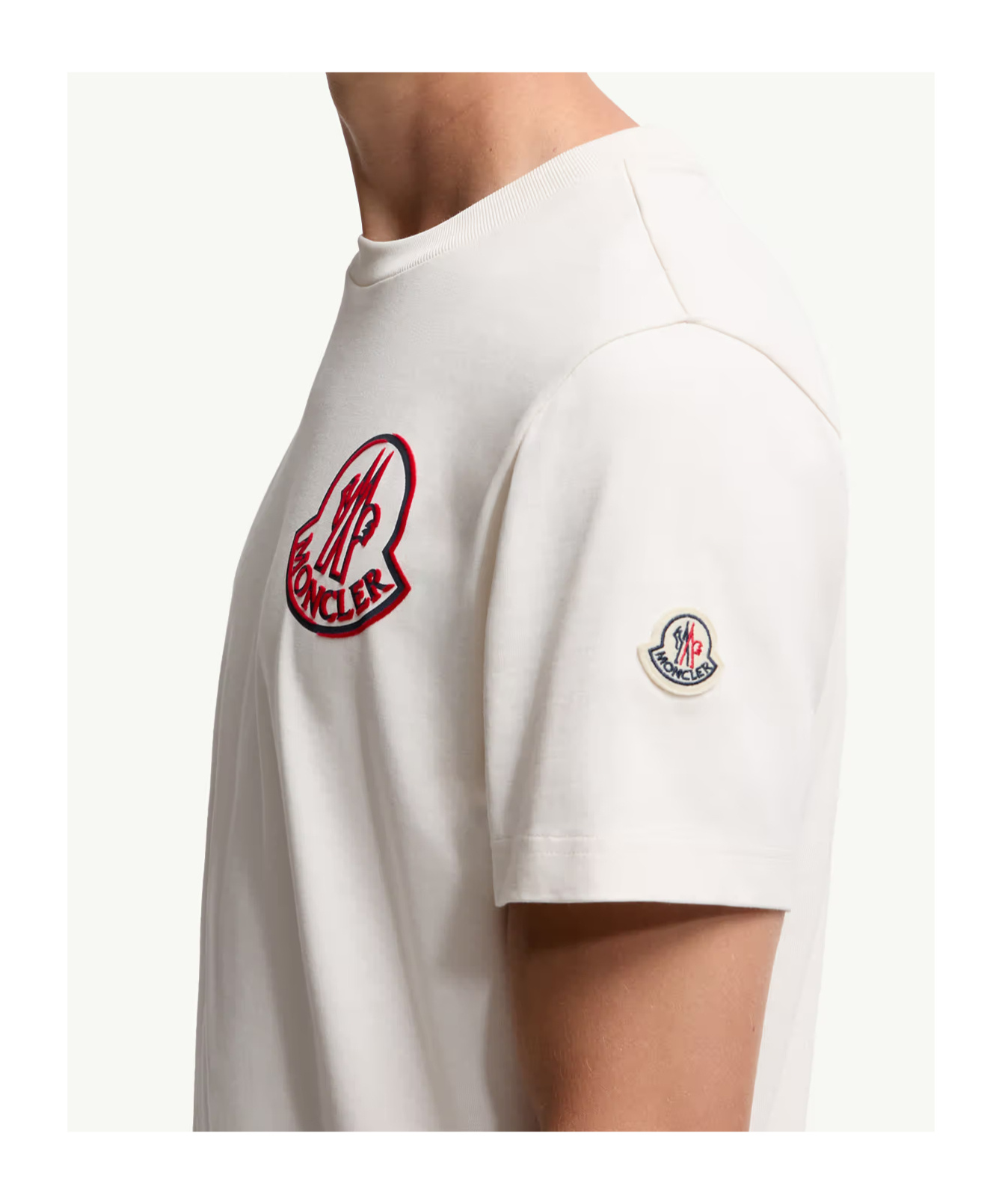 Moncler Flocked Logo T-shirt In Organic Cotton With Aesthetics In White