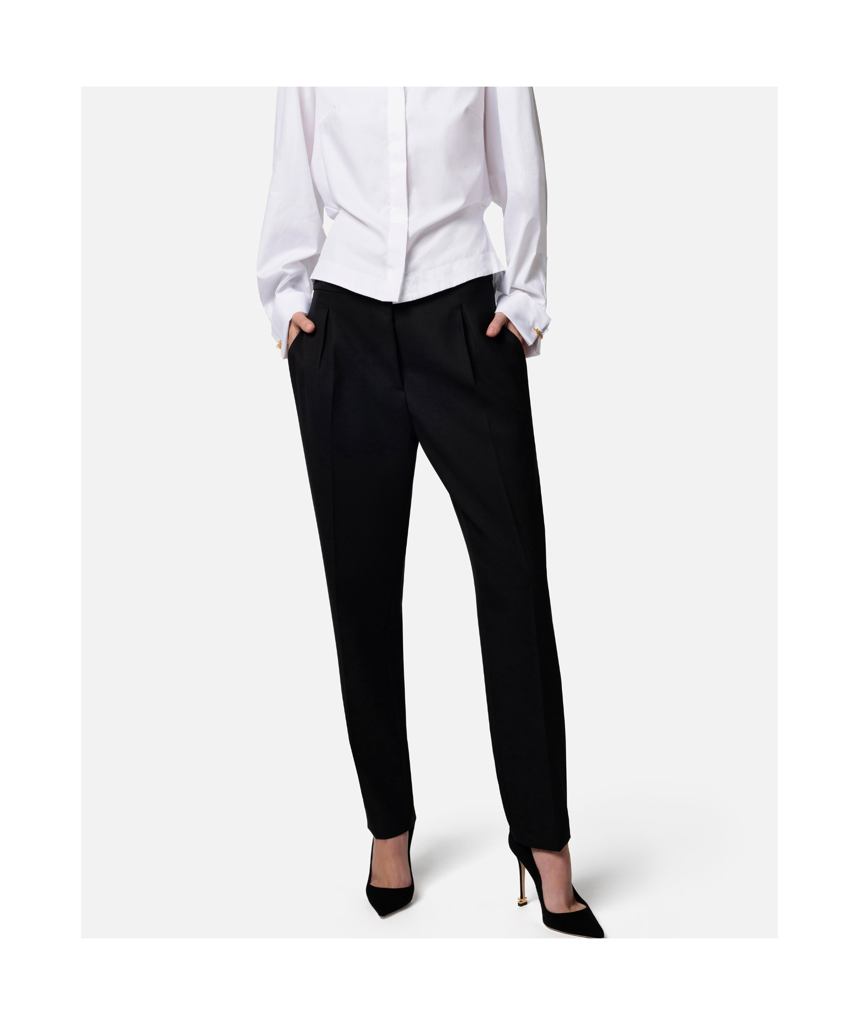 Elisabetta Franchi Straight Virgin Wool Trousers In Black