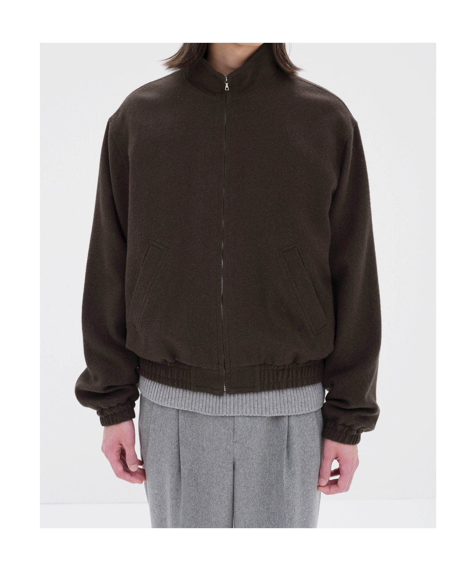 Auralee Baby Camel Flannel Zip Blouson In Green