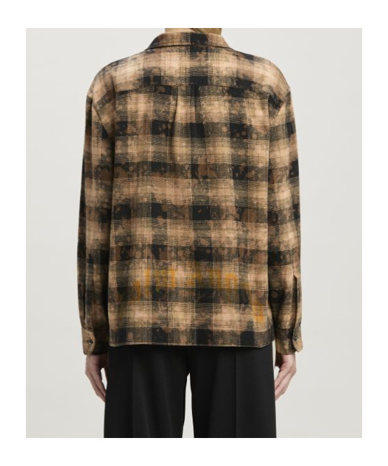 Palm Angels Brown Curved Logo Check Shirt In Brown