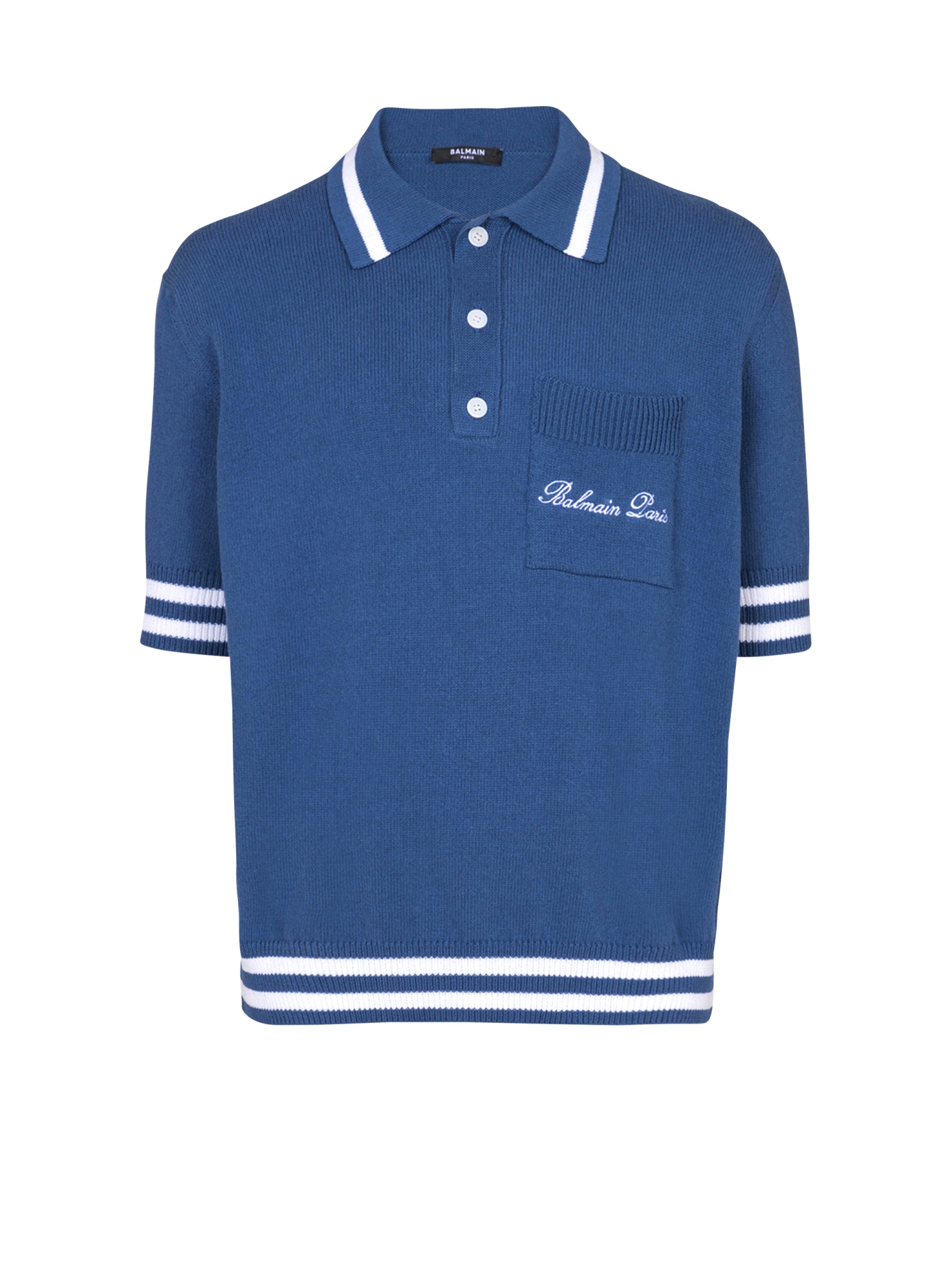 Balmain Signature Logo Embroidered Polo T-shirt In Blue