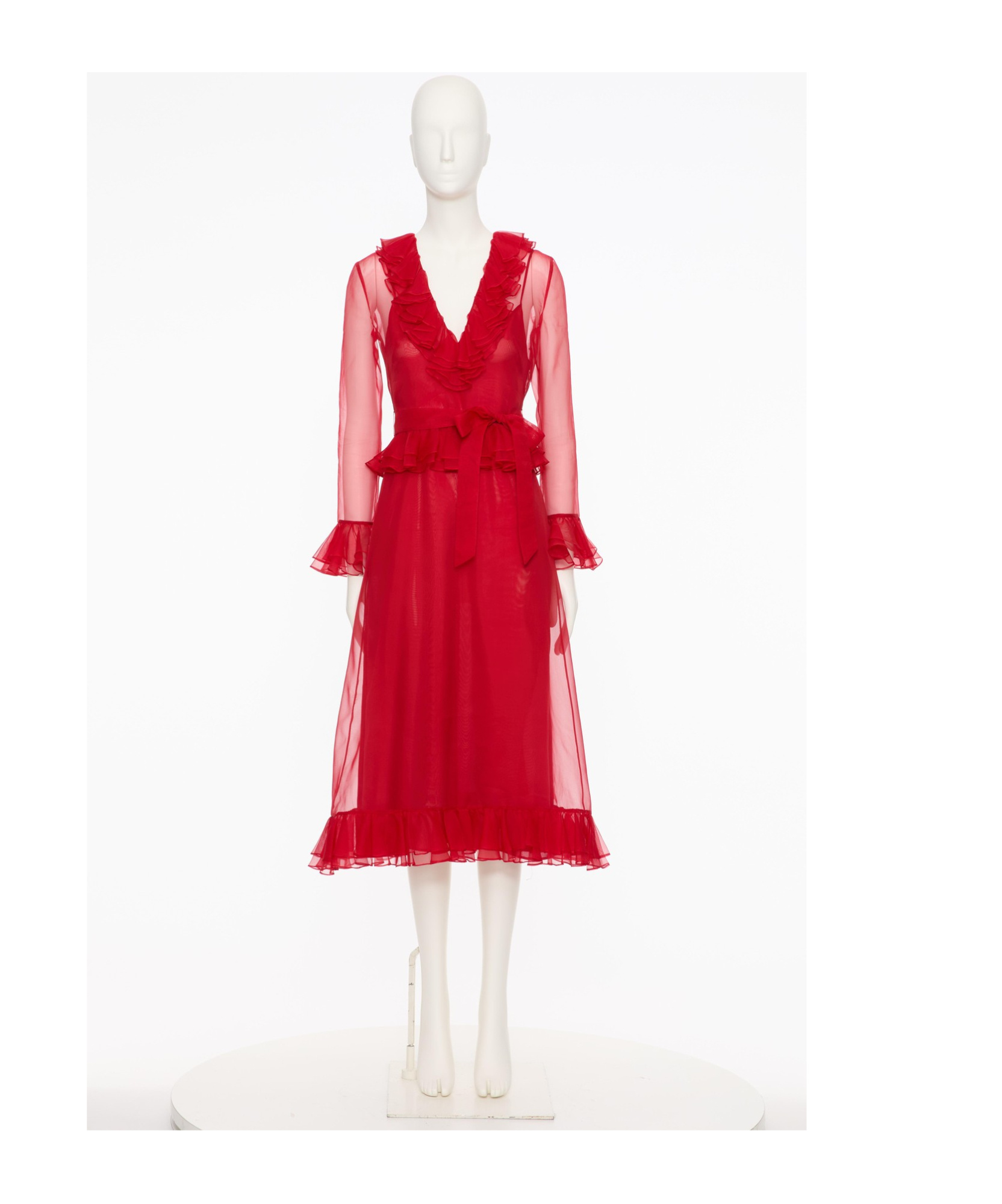 Valentino Womens Paris V-neck Ruffle-trim Silk Midi Dress In Red
