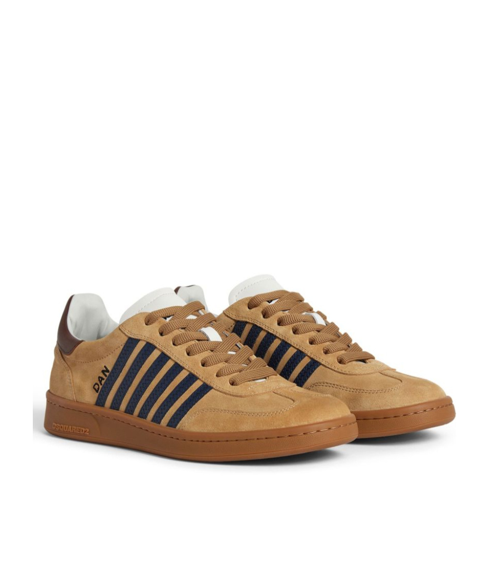 Dsquared2 Brown Low Top Sneakers With Logo Lettering On The Tongue And Striped Detail On The Side In Leather A In Brown