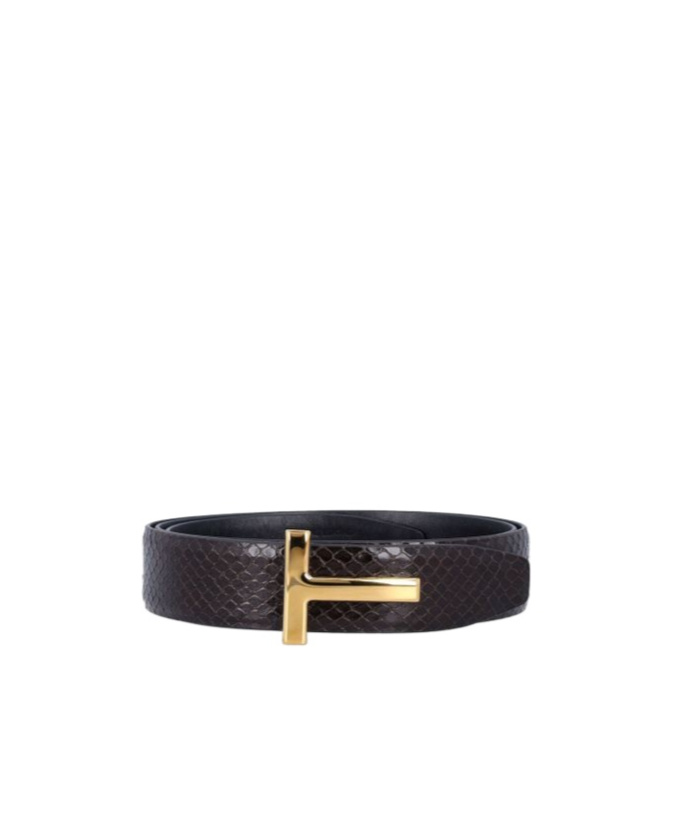 Tom Ford Leather Reversible T Icon Belt In Black