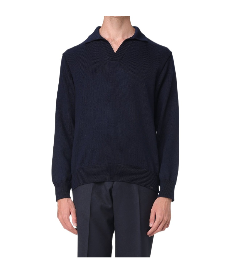 Paul & Shark Long-sleeved Lapel Sweater In Black
