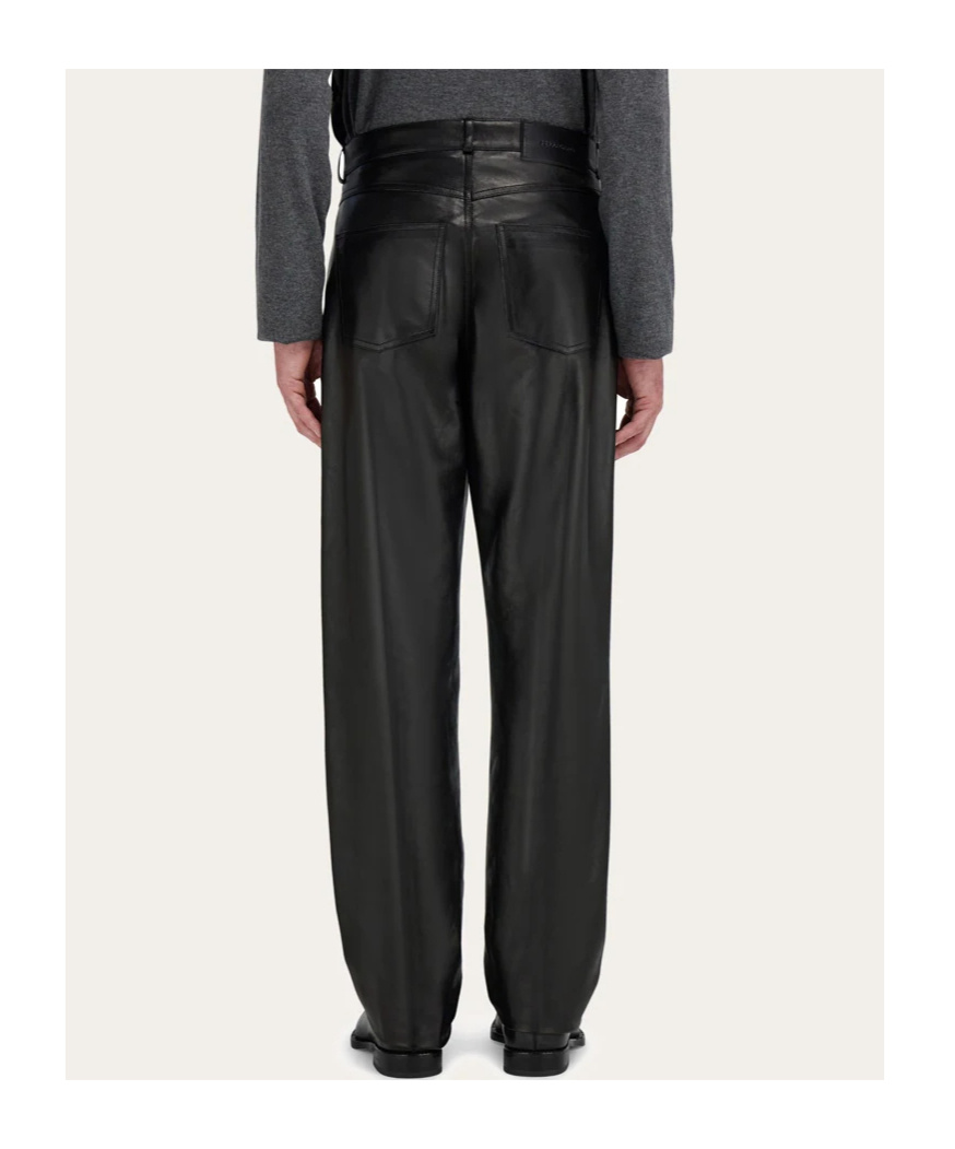 Ferragamo Five-pocket Nappa Trousers In Black