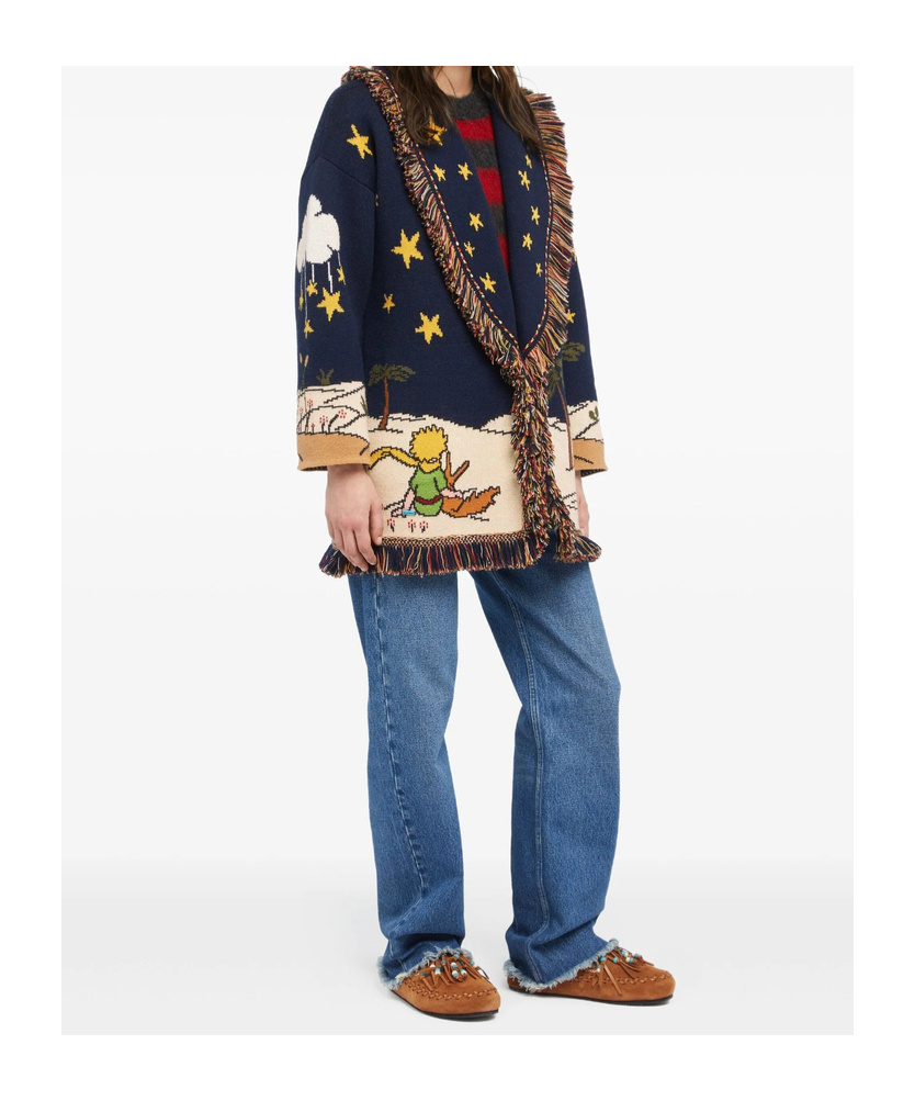 Alanui The Little Prince Long Cardigan With Fringe In Blue