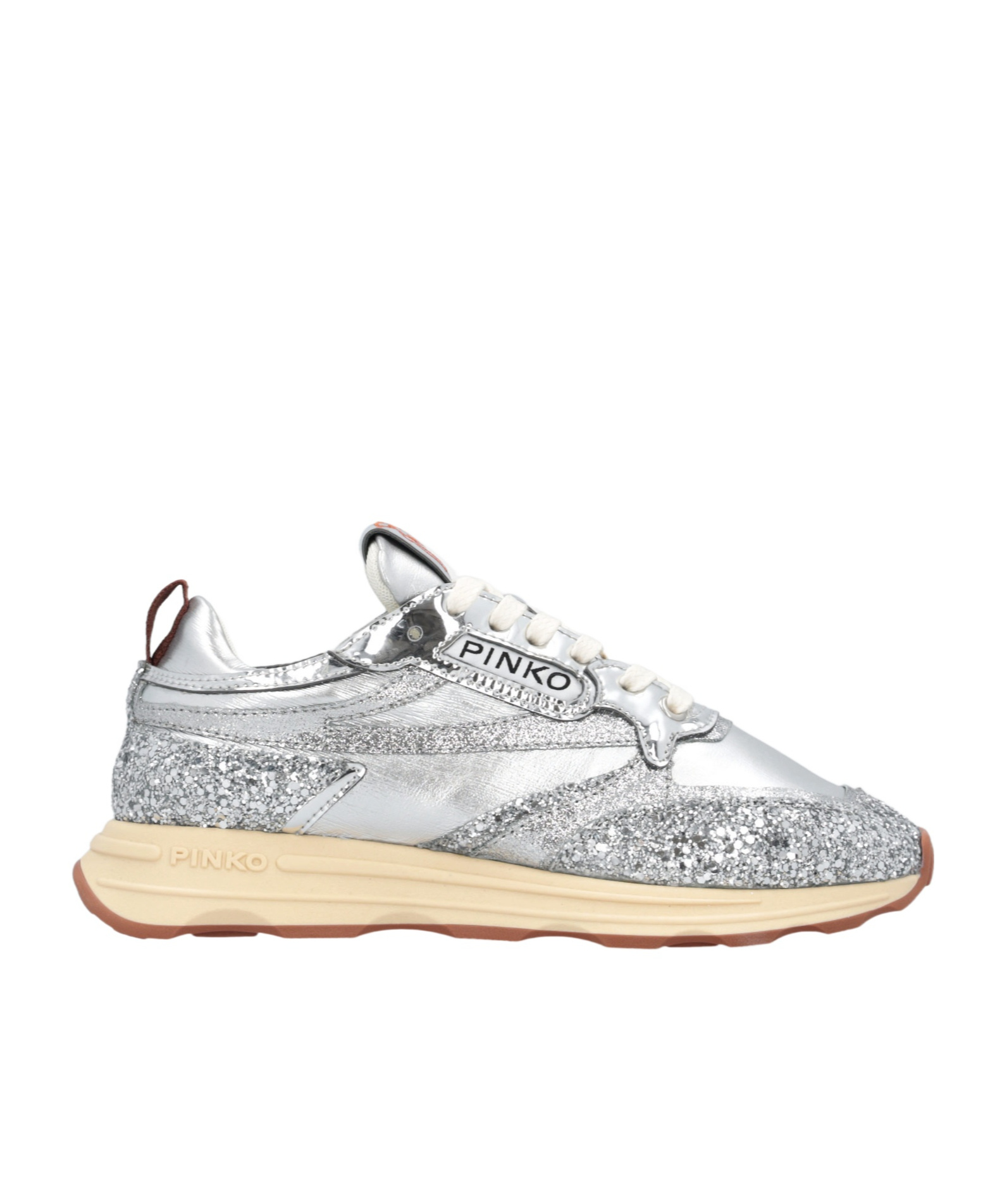 Pinko Silver Glittery Laminated Sneakers In Silver