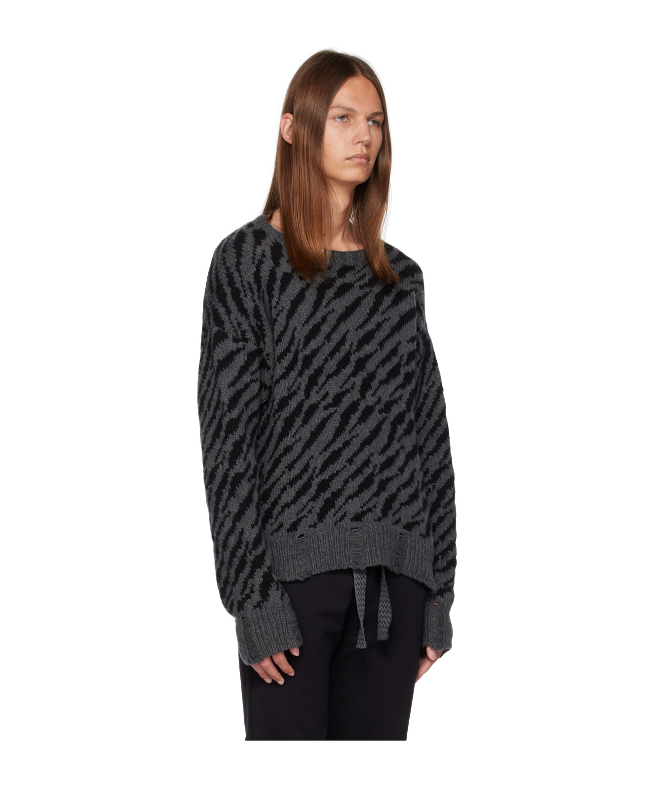 Rhude Zebra Crew Neck Sweater With Ribbed Cuffs In Black