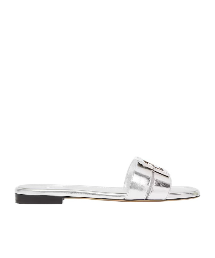 Fendi Women Silver Leather Baguette Slippers In Silver