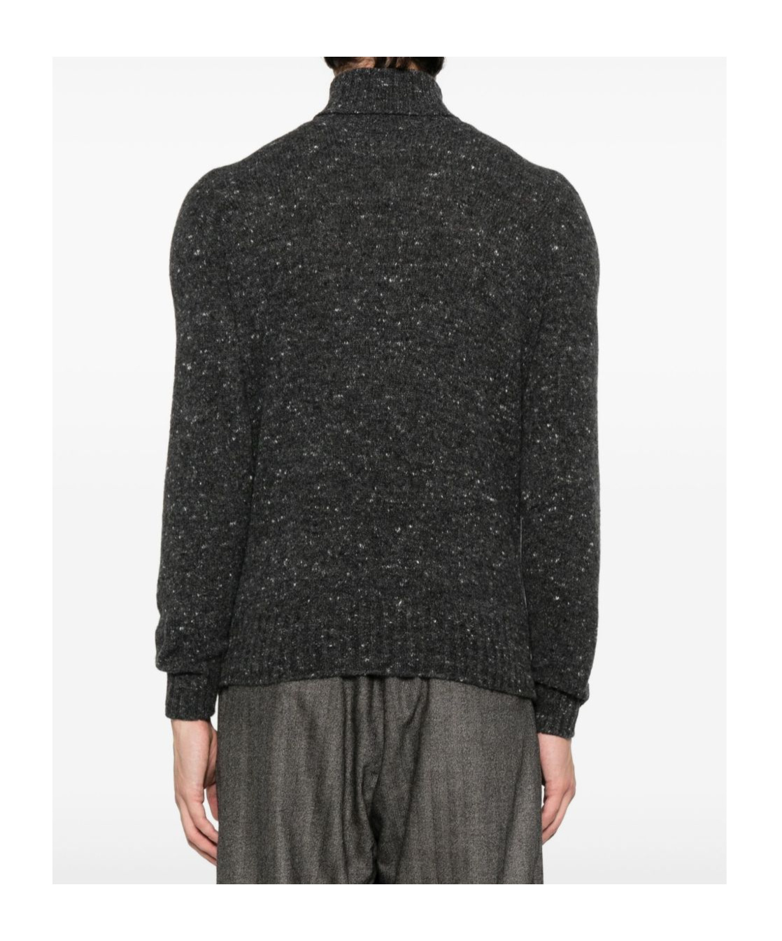 Drumohr Speckled Grey Turtleneck Sweater With Ribbed Cuffs In Black