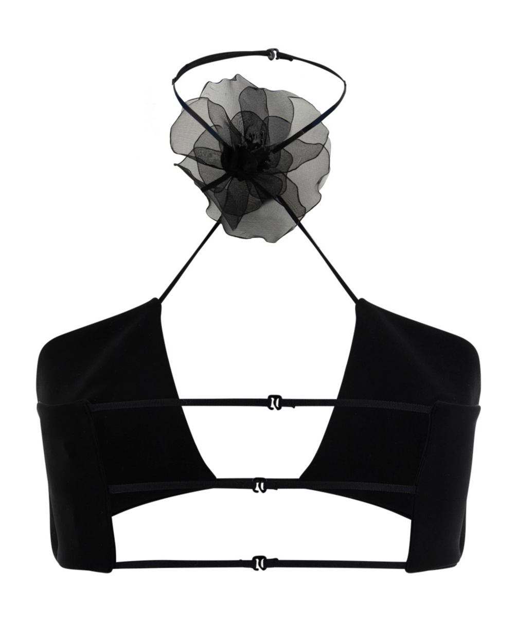 Nensi Dojaka Floral-appliqué Halterneck Cropped Top In Black