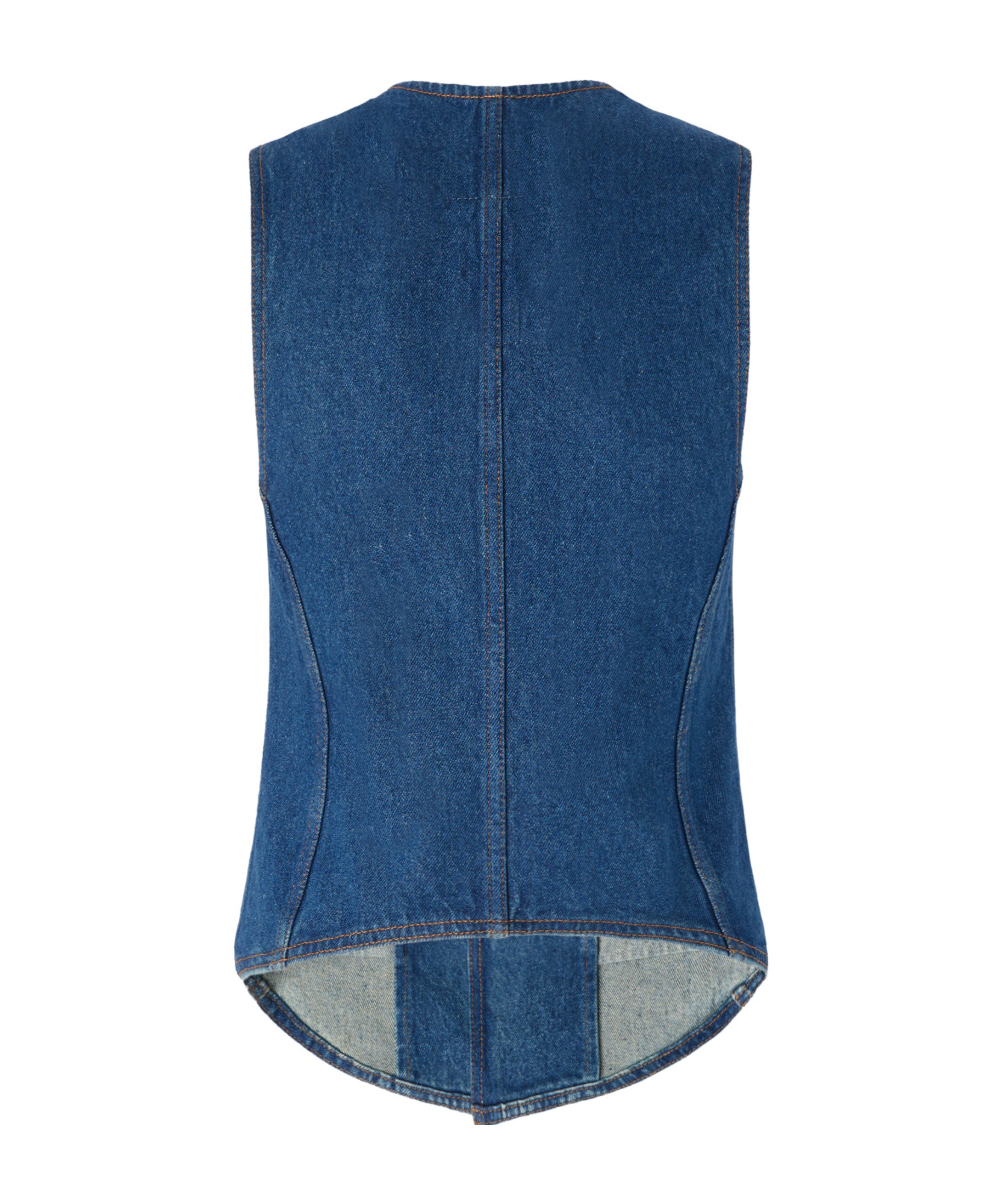 Pinko Tailored Blue Denim Gilet With Notched Lapel In Blue