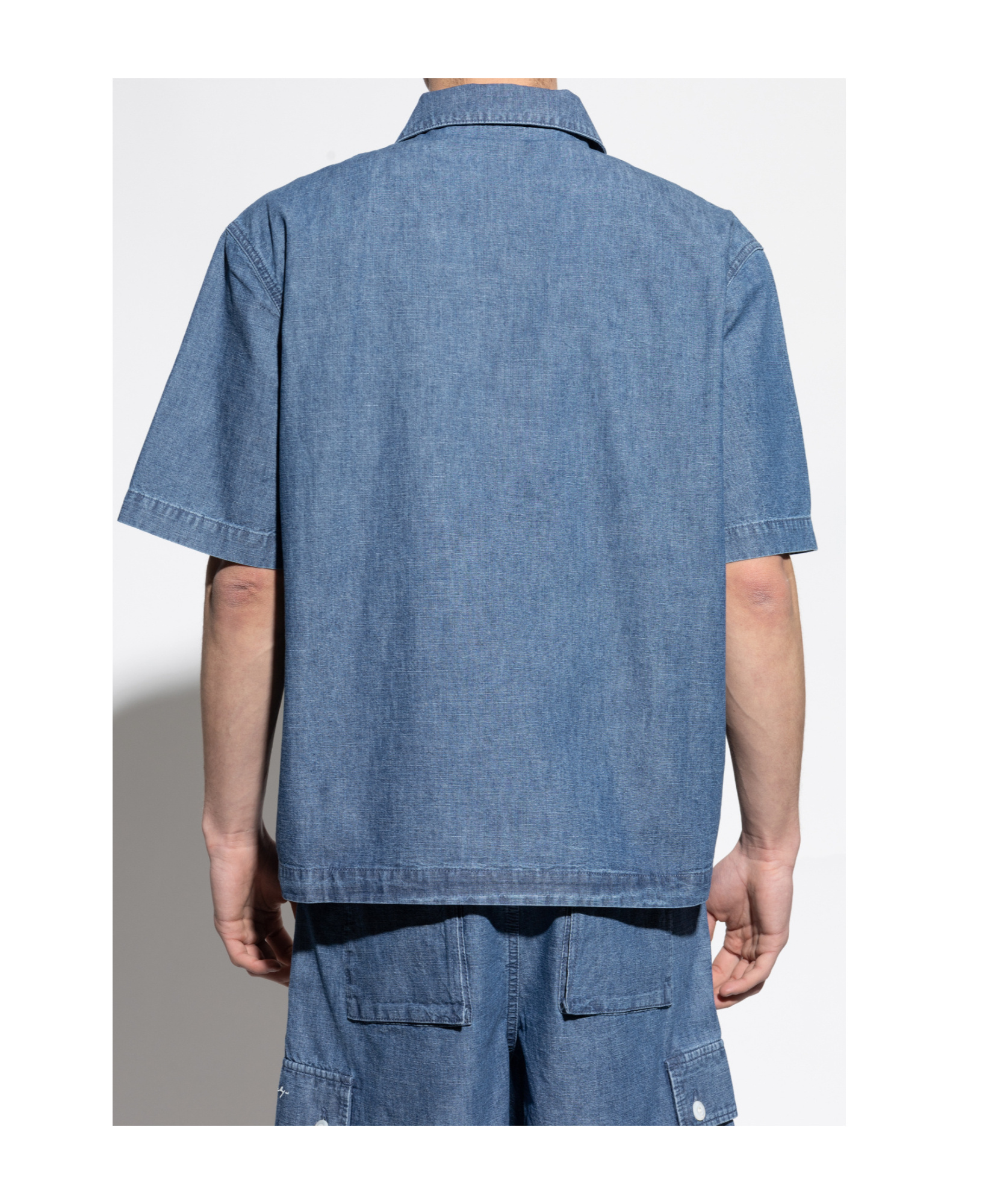 Givenchy Signature Logo Short-sleeved Denim Shirt In Blue