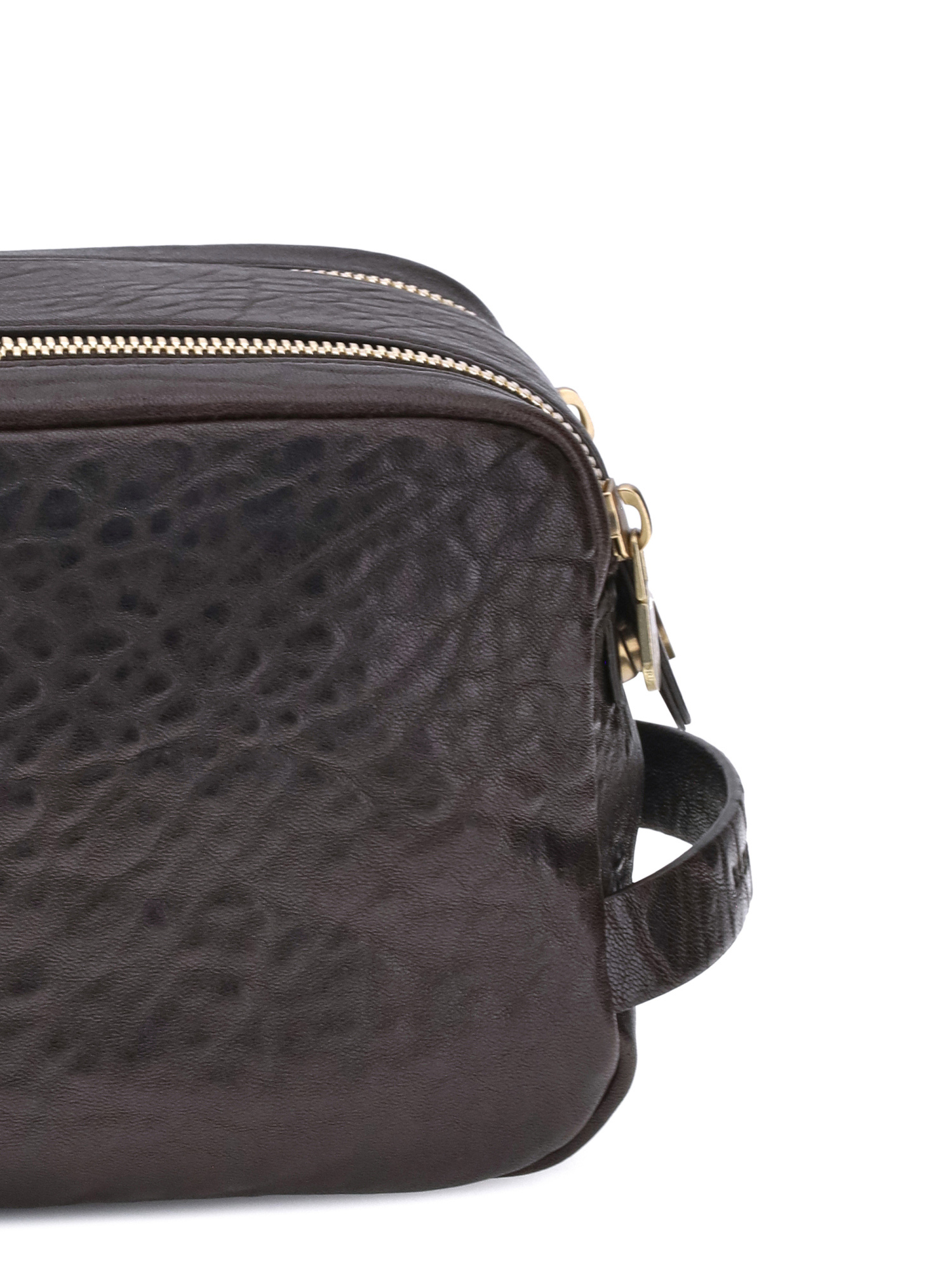 Brunello Cucinelli Double Zipper Textured Leather Beauty Case