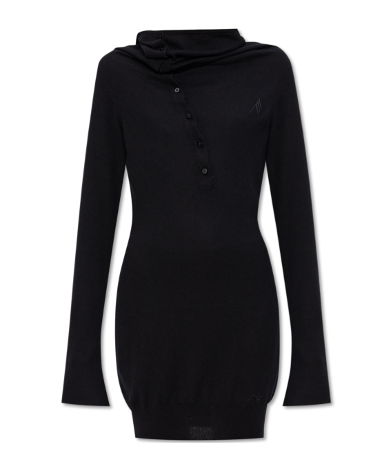Attico Mock-neck Button-up Mini Dress In Black