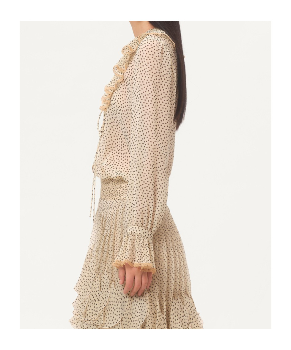 Valentino Silk Blouse With Ruffled Neckline And Polka Dot Pattern In Nude