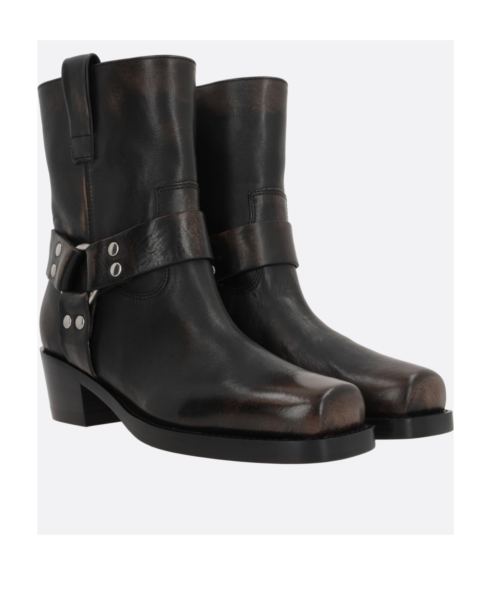 Paris Texas 'roxy' Black Western Style Ankle Boots With Brown Nuances In Black