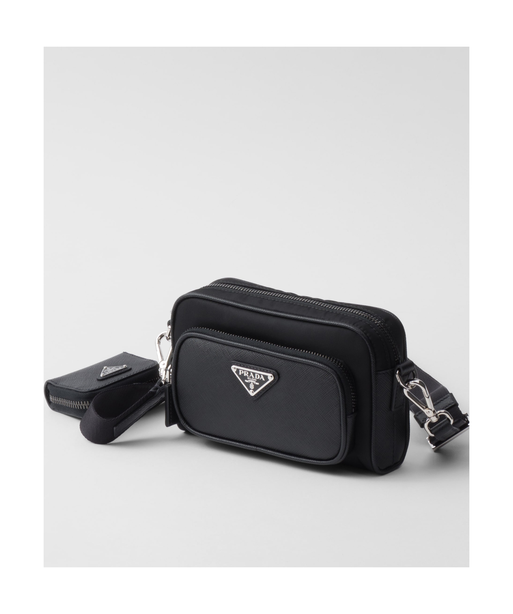 Prada Re-nylon And Saffiano Leather Shoulder Bag In Black