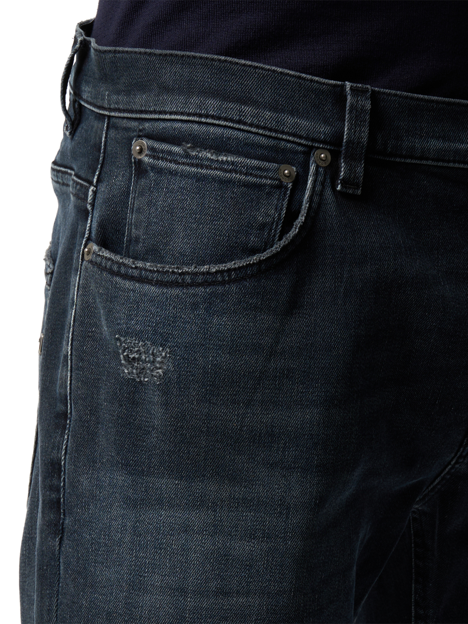 Dondup Distressed Dark Denim Trousers With Raw Edge Finish In Blue