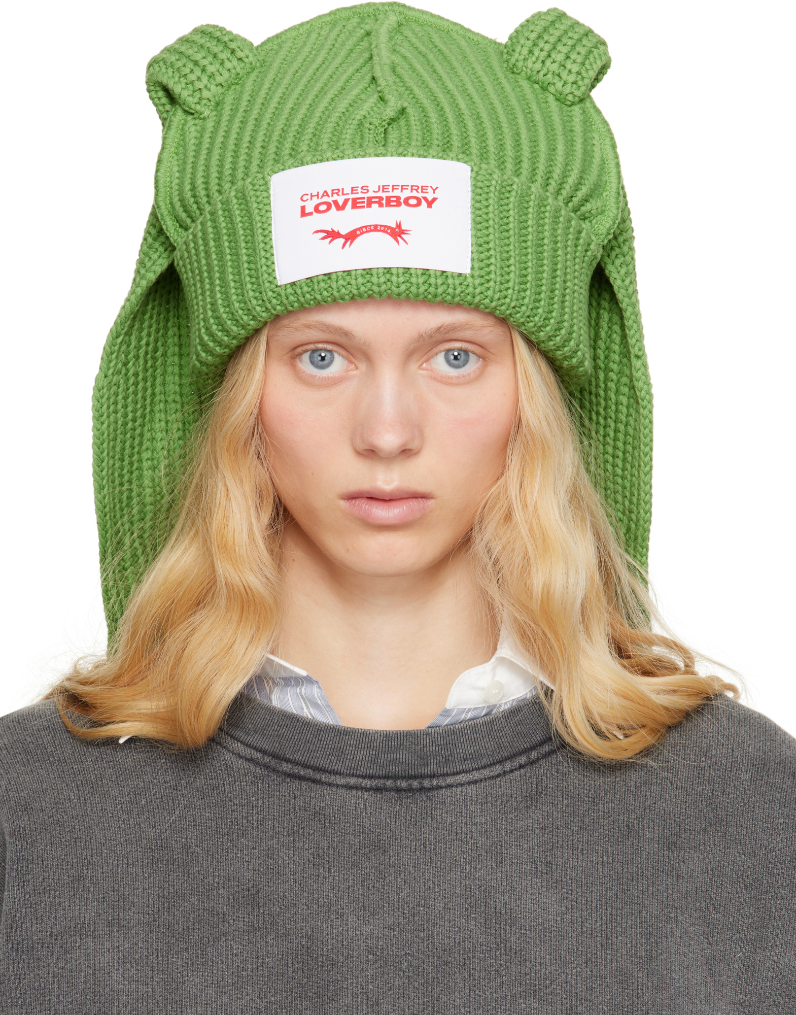 Charles Jeffrrey Loverboy Green Chunky Rabbit Beanie In Green