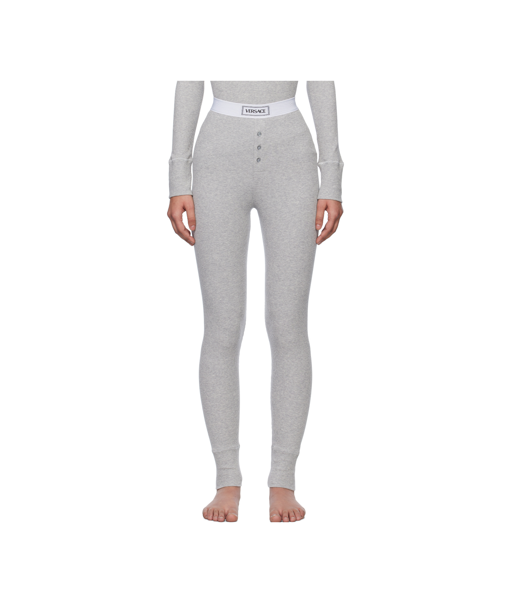 Versace Gray 90s Vintage Logo Ribbed Leggings In Gray