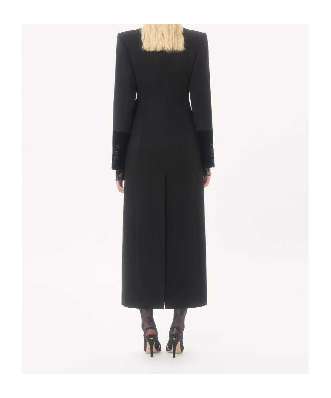 Valentino Velvet Bow Double-breasted Wool-cashmere Long Coat In Black