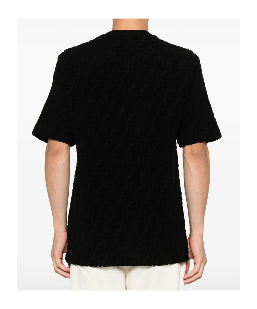 Fendi Textured Crew-neck T-shirt In Black