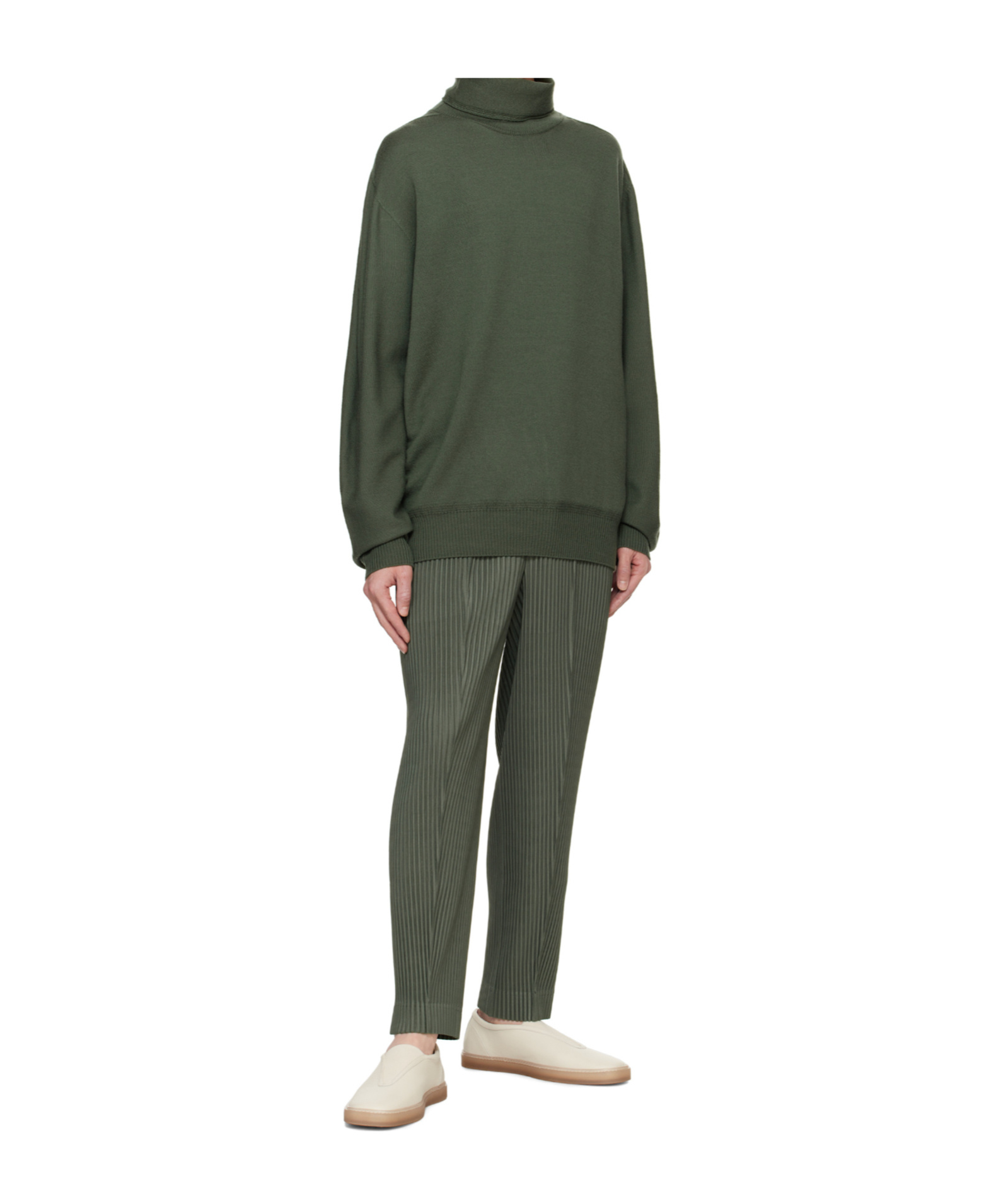 Issey Miyake Khaki Wool Smooth Knit Turtleneck In Black