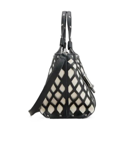 Roger Vivier Viv' Choc Mini Shopping Bag In Leather And Fabric In Black