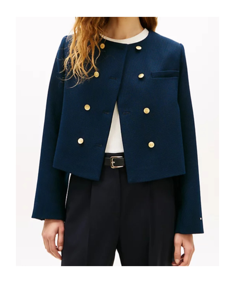 Tommy Hilfiger Textured Wool Blend Double Breasted Jacket In Blue