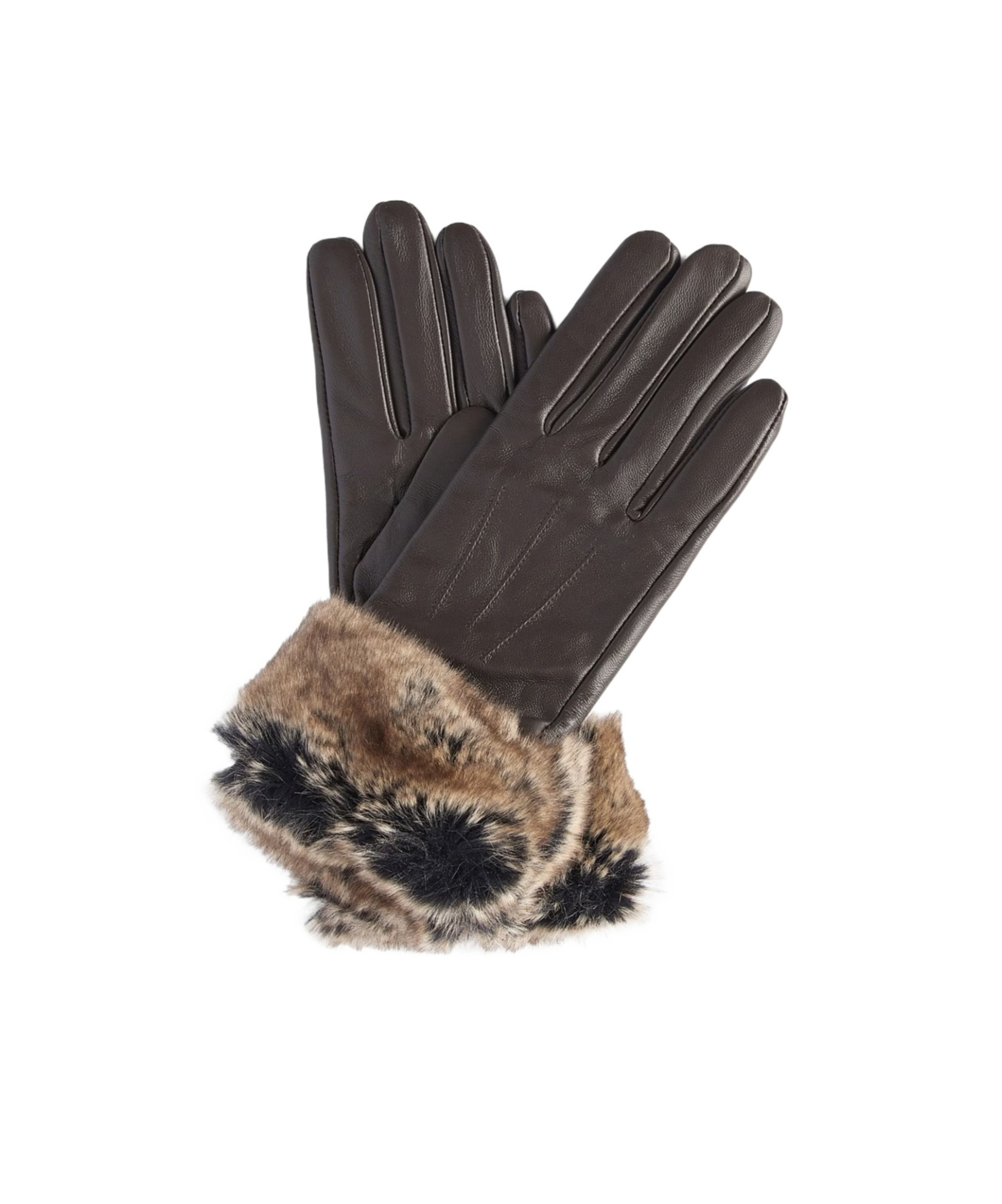 Barbour Fur Trimmed Leather Gloves In Dark Brown