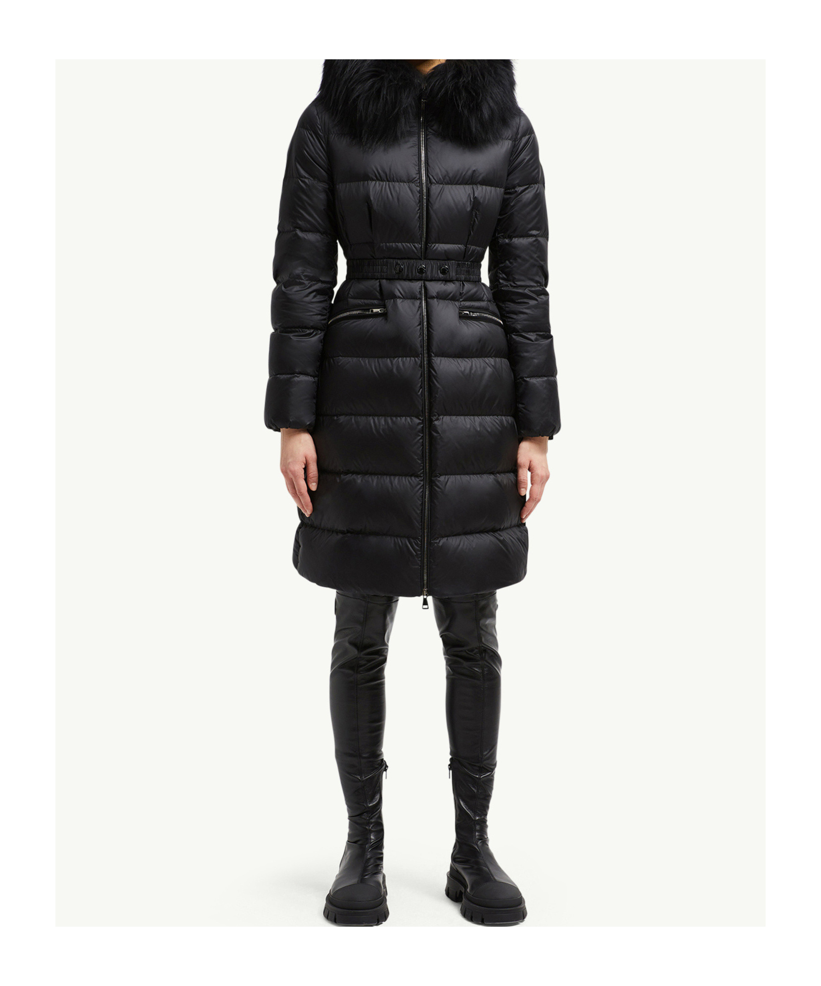 Moncler Doudoune Longue À Capuche Bordée De Shearling Boedic In Black